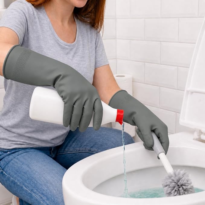 Cleaning Rubber Gloves, Waterproof Non-Slip Long Cuff Dishwashing Household Kitchen Gloves