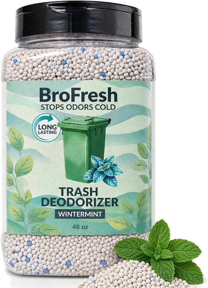 BroFresh Garbage Can Deodorizer, Neutralizes Odor, Absorbs Moisture & Releases Long-Lasting Scent, Safe & Non-Toxic, Trash Can Odor Eliminator (48 oz, Wintermint)