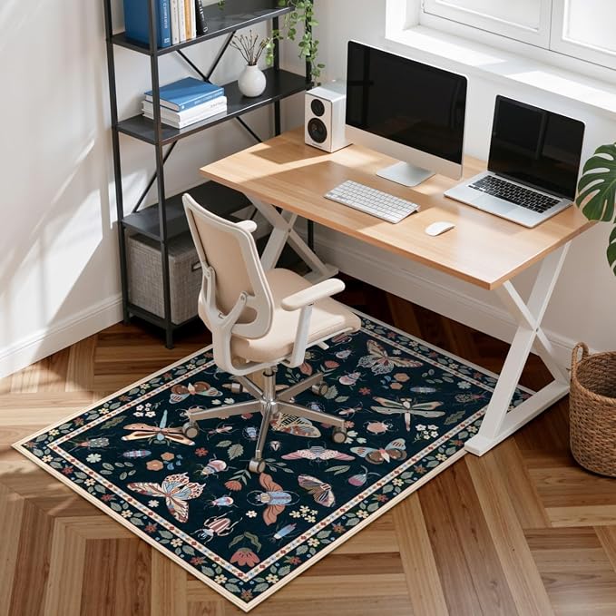 Anidaroel 36"x48" Office Chair Mat for Hardwood Floor/Tile, Black Insect Print Desk Floor Mats, Anti-Slip Floor Mat for Office Chair, Low Pile Desk Chair Mat for Hardwood