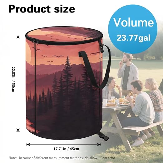 Sunset Outdoor Trash Can with Lid 20+ Gallon Collapsable Trash Can for Camping Waterproof Garbage Bags for Car, RV's, Bedroom, Yard Storage Bin