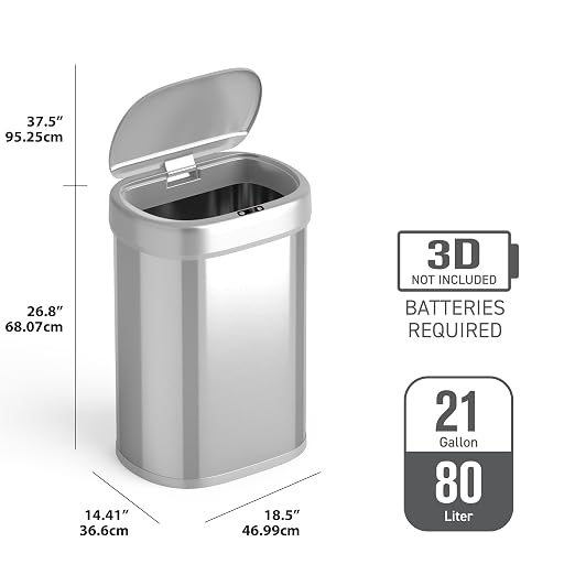 Ninestars 21 Gallons Automatic Touchless Kitchen Trash Can with Lid, Motion Sensor Trash Can for Kitchen, Living Room, Office, 80 Liter Stainless Steel Garbage Bin (21 Gallon Oval)