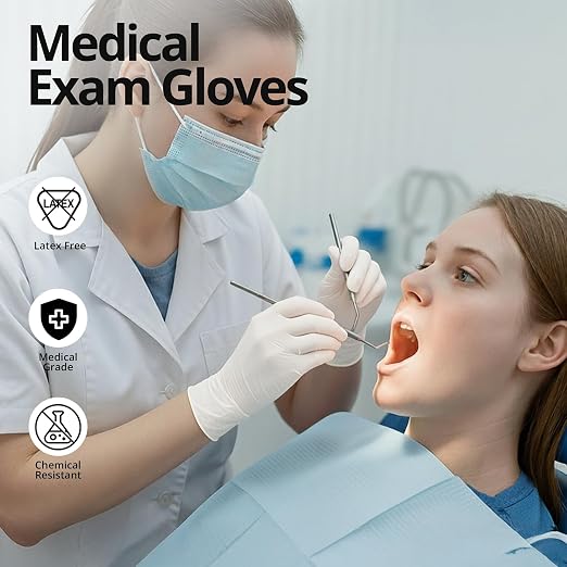 SwiftGrip Disposable Nitrile Exam Gloves, 3-mil, Medium, Case of 1000, White Nitrile Gloves Disposable Latex Free for Medical, Cleaning, Cooking & Esthetician, Food-Safe, Powder-Free, Non-Sterile