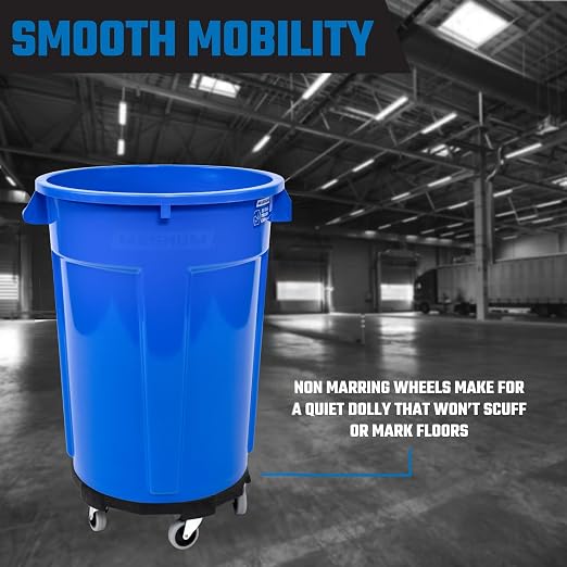 Magnum Blue 55 Gallon Trash Can Set (Trash Can, Quiet Dolly, and Reinforced Lid), Construction Grade, Jobsite Ready for Handling and Rolling Garbage CMTC-CLD0-55B02 (2 Set)