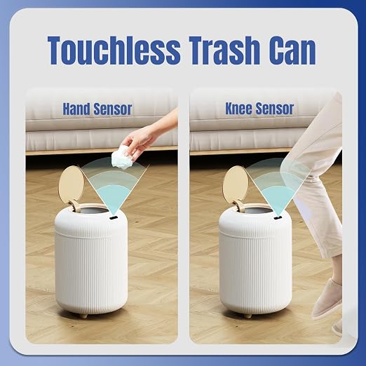 stonespace Bathroom Trash Can Automatic Touchless, Motion Sensor Trash Can with Lid, Small Garbage Can for Toilet, Bedroom, Living Room, Office, 3 Gallon, White