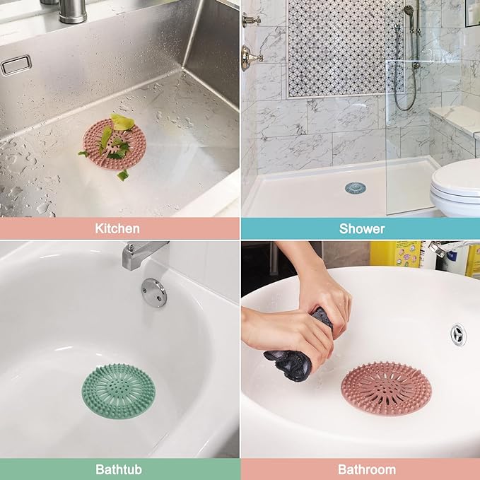 Gotega 5 Pack Sink Drain Strainer, Hair Catcher for Bathroom Tub Shower | Sink Hair Catcher Shower Drain Durable Silicone Hair Stopper Shower Drain Cover Hair Trap, Bathroom Sink Replacement