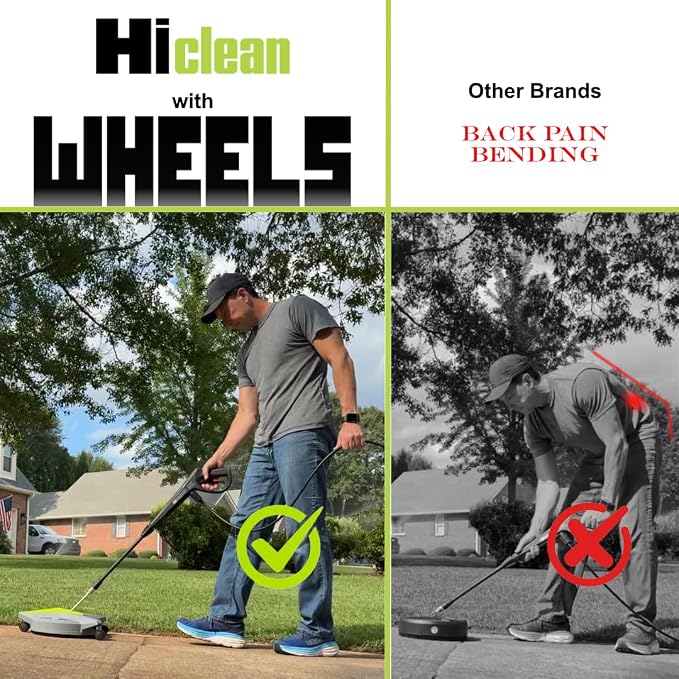 Hiclean 12" Electric Pressure Washer Surface Cleaner with Wheels, Grey | 3200 PSI Max, Power Washer Attachment, For Concrete, Patio, Sidewalk, Driveways