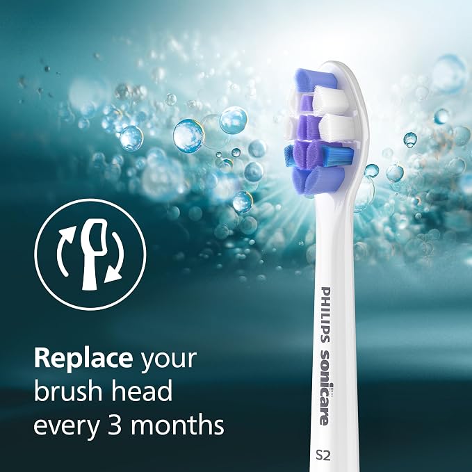 Philips Sonicare S2 Sensitive Brush Heads, 2-Pack, 6 Month Supply, White | 1000% More Plaque Removal¹, Gentle on Sensitive Teeth & Gums, BrushSync Reminder, 62,000 Bristle Movements/Min, HX6052/77