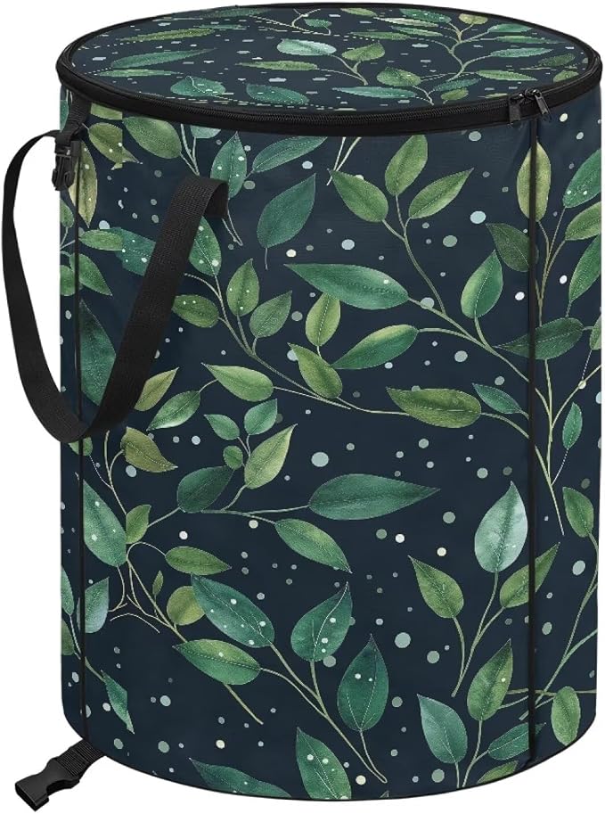 Green Leaf Collapsible Garden Leaf Bin Reusable Container Bag for Yard Waster 24 Gallon Large Capacity Foldable Trash Can with Lid and Handle for Camping Outdoor Picnics