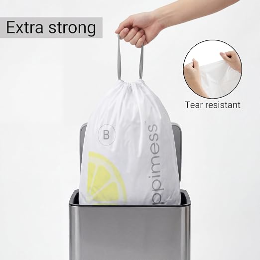 happimess 20-Count Lemon Scented 5.3 Gal Trash Bags, White, Pack of 6 | Kitchen Can Liners, Drawstring, Heavy Duty MDPE Plastic, Tear-Resistant, Recyclable, Custom Fit, Odor Control
