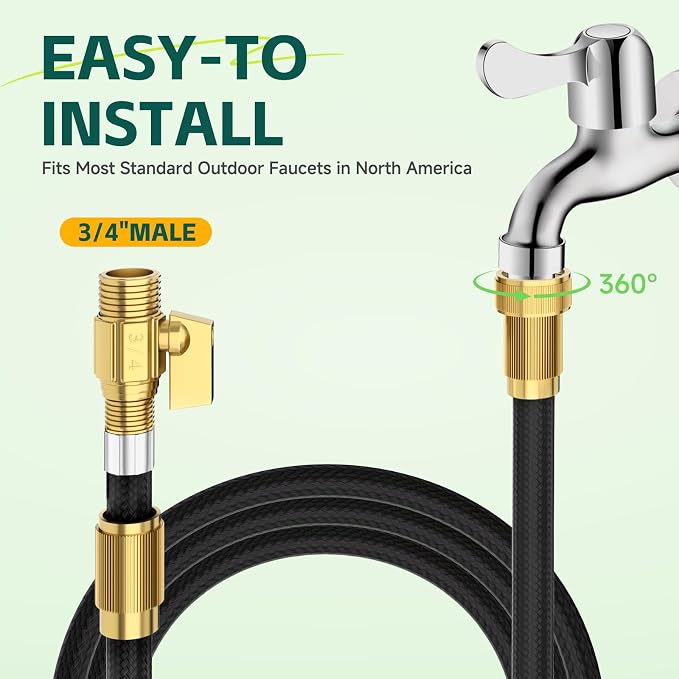 25ft Garden Hose – Lightweight & Flexible Water Hose, Leak-Proof Fabric & Non-Expandable with Shut-Off Valve for Yard, Outdoor Watering, Car Wash & RV