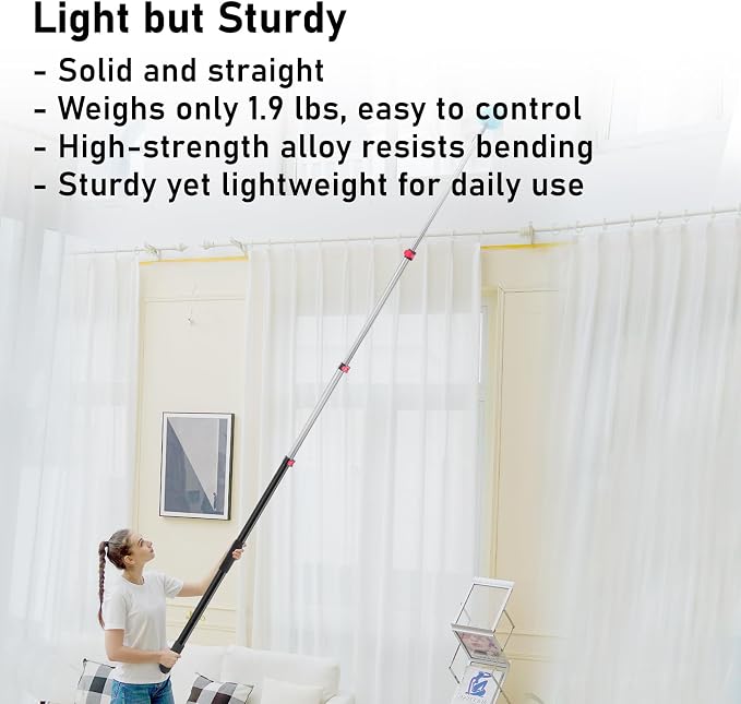 12 FT Telescoping Extension Pole – Flip-Lock Adjustable Aluminum Paint Roller Pole – 3/4" Universal Threaded Tip – Fits Duster Heads, Paint Rollers, Window Cleaners & Brushes