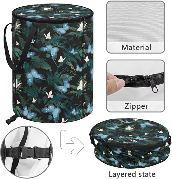 Blue Butterfly 24 Gallons Collapsible Camping Trash Can with Lid Waterproof Pop Up Garbage Can for Outdoor Large Capacity Reusable Trash Bin for Yard Lawn Garden Garbage Bag