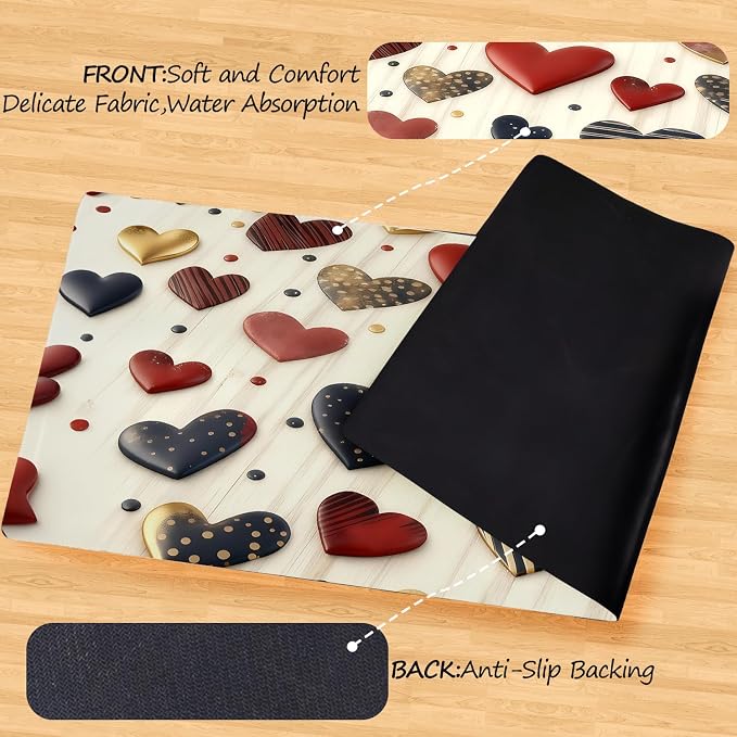 Valentine's Day Heart Laundry Room Rug Runner 20x47 Inch Waterproof Non-Slip Floor Mat - Washable Laundry Pad for Front Load Washer Dryer,Machine Washable Mudroom Kitchen Bathroom Decor,Mother's Day