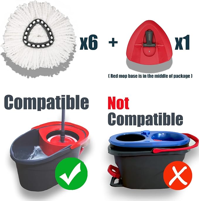 homsis 6+1 Pack Mop Replace Head and Base Replacement for Ocedar Spin Mop | Compatible with Ocedar EasyWring 1-Tank System, Microfiber, Deep Cleaning, Machine Washable, Easy-to-Replace