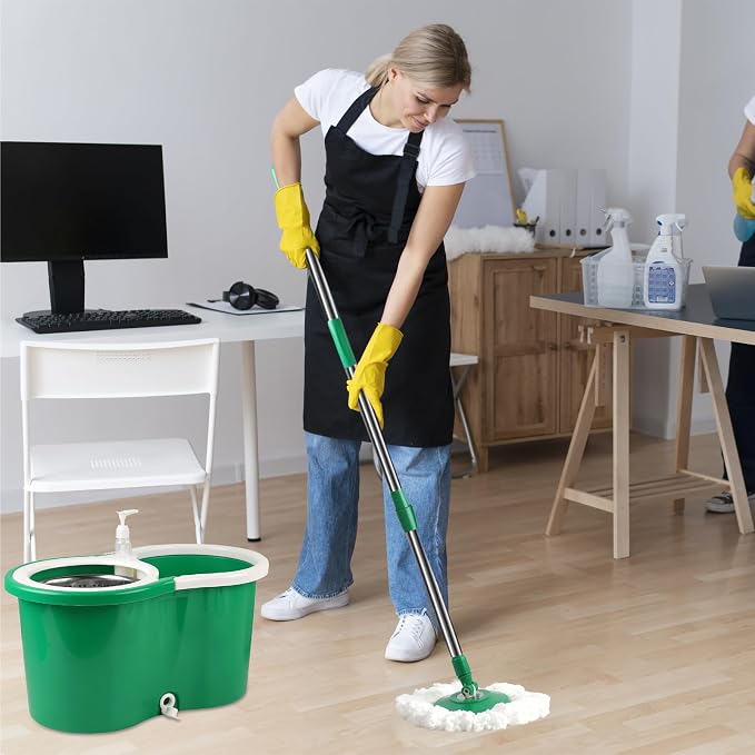 Spin Mop and Bucket with Wringer Set, 3 Microfiber Mop Heads, 61" Handle | 360° Spinning Mop System with Stainless Steel Adjustable Handle & 3 Microfiber Replacement Heads for Floor Cleaning