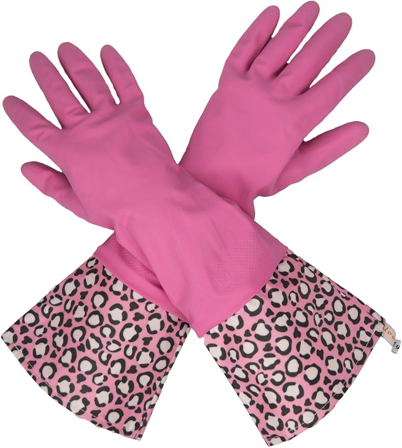 GLOVELY HANDS Water-Resistant Latex Cleaning Gloves, Soft Cotton-Feel Lining, Non-Slip Grip, Long Cuff, Medium (1 PAIR)