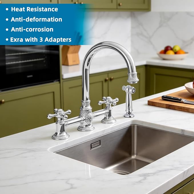 Universal Kitchen Sink Side Sprayer Head with Hose/Holder/Adapters, Chrome | NSF/ANSI/CAN 372 Certified, Sink Faucet Sprayer Attachment Compatible with Moen/Delta, Side Sprayer Head with Quick Connector