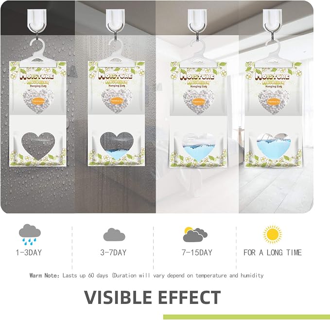 ZSPENG 14 Pack Moisture Absorber Hanging Bags,220g/Pack Fagrance Free Moisture Bag,Hanging Closet Dehumidifier Bags for Basement Closet Storeroom