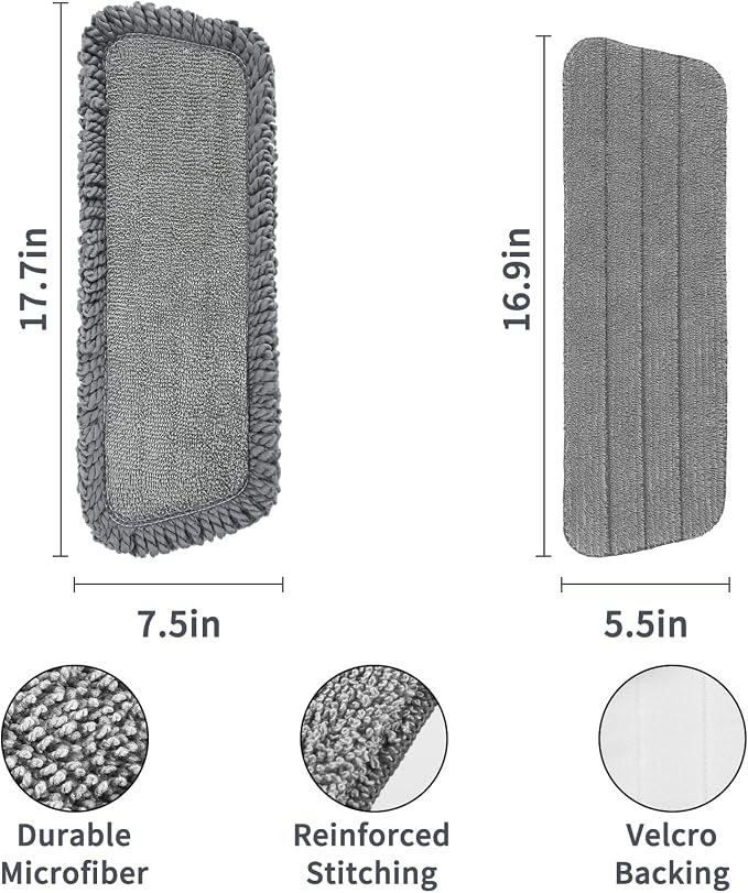 16.5" Microfiber Mop Pads Refills, 6 Pack Reusable Replacement Heads | reusable wet mop refills, machine washable for 14-16 inch spray mops, hardwood floors, dust cleaning & scrubbing