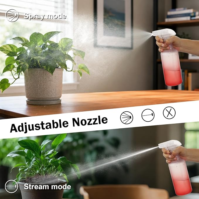 16.9oz Plastic Spray Bottles 2 Pack, 360° Any-Angle Spraying