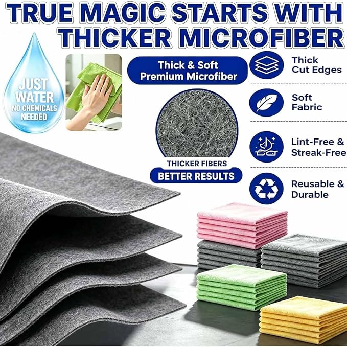 Yicengy 5 Pack Genie Magic Cleaning Cloth, XXL Microfiber Streak Free Magic Cloth, Reusable Lint Free Cleaning Towels for Glass, Stainless Steel, Washable Household Rags, Screens, Cars (Green)