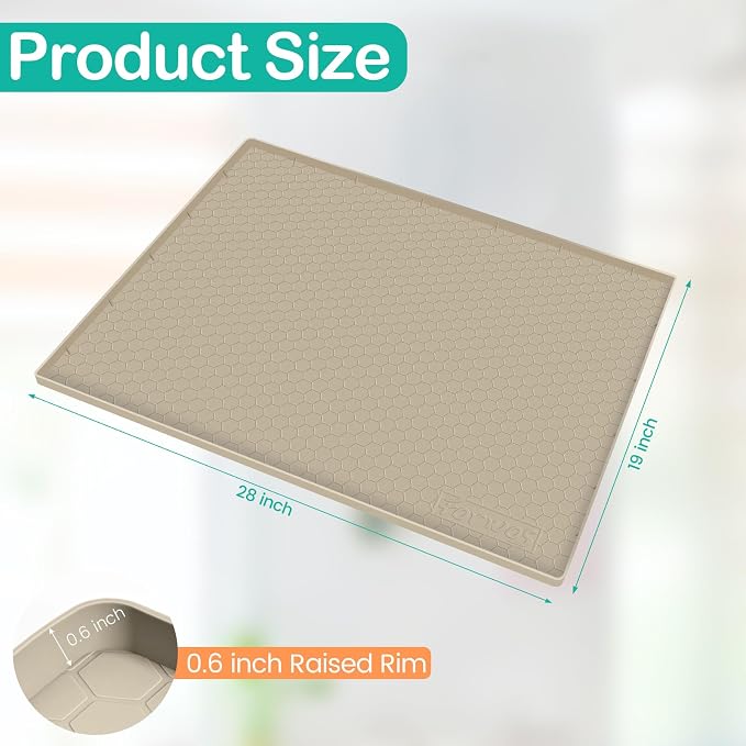 Silicone Under Sink Mat, 28"x19", Waterproof Cabinet Liner, Khaki | Shelf Liner, Cabinet Protector, Home Organizer, for Kitchen, Bathroom, Multipurpose, Leak Proof, Easy Clean, Drip Tray, Clean