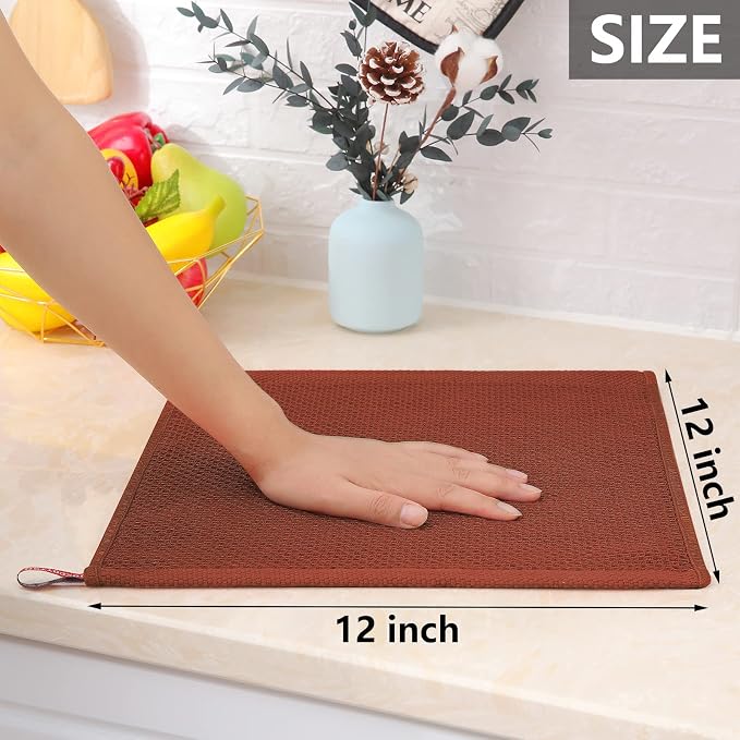 Homaxy 100% Cotton Waffle Weave Kitchen Dish Cloths 12-Pack, Rust | 12 x 12 Inches, Ultra Soft Absorbent Dish Towels, Quick Drying Dish Rags with Hanging Loop
