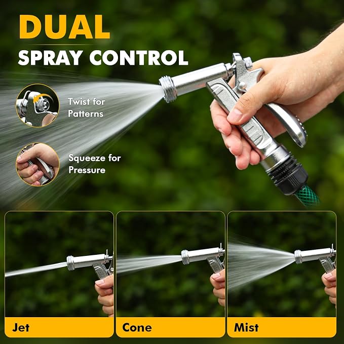 RESTMO 100% Metal Rust-Proof Chrome Plated Garden Hose Nozzle Heavy Duty | 5X Lifespan Zinc Alloy Pistol Grip Hose Sprayer Nozzle, Leak Proof, Threaded Front, Idea for Car Washing, Plant Watering