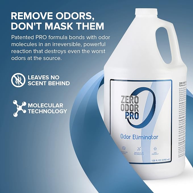 Zero Odor Pro Commercial Odor Eliminator Refill, Room Deodorizer, 128 oz | Unscented Air Freshener & Deodorizer for Offices, Restrooms, Trash Rooms & Dumpsters, Sprayer not included & Leaves no Scent