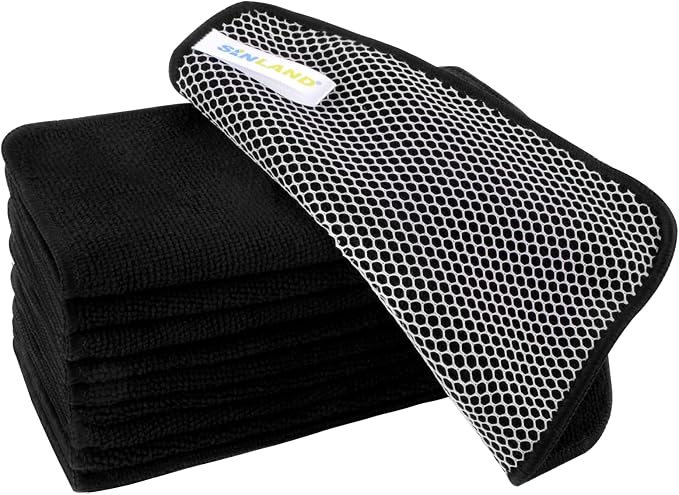 Dish Cloth for Washing Dishes Kitchen Washcloth Cleaning Cloth | 7.87x7.87inch 10pack Kitchen Towels Rags, Microfiber Cleaning Cloths, Wash Cloths with Poly Scour Side, Wholesale, Black