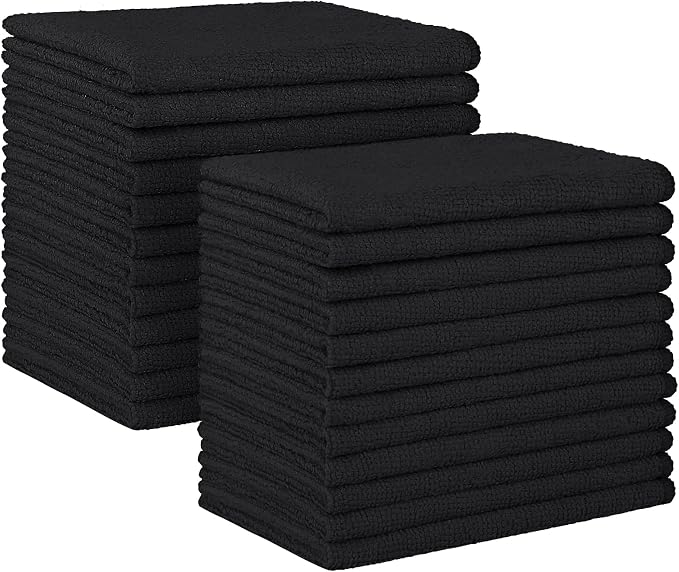 HOMEXCEL Microfiber Cleaning Cloth, 24 Pack Cleaning Rags for House 12"X11" | High Absorbent, Lint Free Microfiber Towels for Cars Kitchen House & Window, Reusable Cleaning Towel, Black