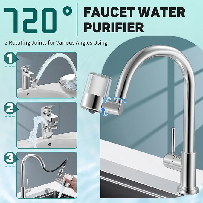 CECEFIN Sink Faucet Water Filters for Bathroom Kitchen, 99% Reduce Chlorine | NSF/ANSI/CAN 372 Standard,720 Swivel Faucet Mount Water Filtration System, 2-Mode Spray, Lasts 528 Gallons Tap Water Purifier