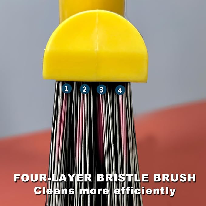 Large Angle Brooms Indoor Outdoor Broom with Long Handle Stiff Bristle Sweeper for Kitchen Garage Deck Courtyard Lobby Patio Lawn Leaves (Yellow)
