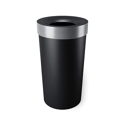 Umbra Vento Kitchen Trash Can, Open Top Bin, 16.5 Gallon, Black/Nickel | Brushed metal accents, bag concealing design, easy wipe clean, fits home and office, durable plastic