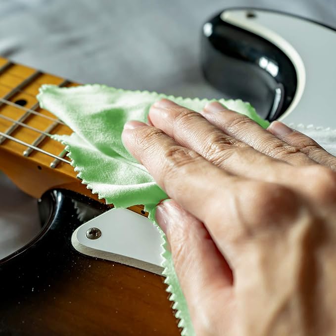 AAwipes Guitar Cloths Microfiber Green 3pcs 12"x12" Plush Polishing Cloths | For Musical Instruments Premium Cleaning Cloths For Guitar Violin Clarinet Trumpet Sax Universal (U2931)