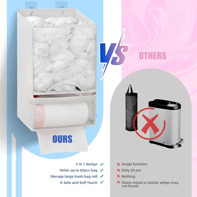 HOUSE AGAIN Plastic Bag Holder-Extra Large Bag Saver Dispenser Wall Mount Organizer Grocery Trash Roll Bag Holder Dispenser-Daily Storage Solution for Kitchen/Bathroom/Laundry/in-Home Recycling Bins