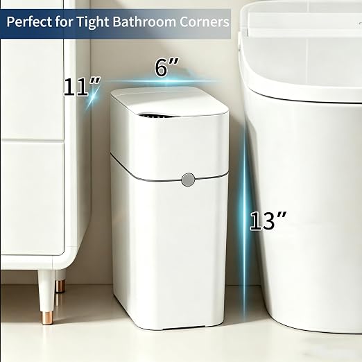 Automatic Bathroom Trash Can with Lid, 3 Gallon Slim Touchless Sensor Garbage Can, Small Smart Auto Bag Adsorption Trash Bin for Living Room, Bedroom, Office and Kitchen