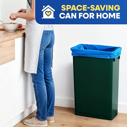 PLASTIC PRINCE 23 Gallon Slim Trash Can Kitchen, Commercial Tall Trash Bin Narrow, Rectangular Slim Jim Skinny Garbage Can for Home Garage Cabinet Restaurant, 2 Pack, Green