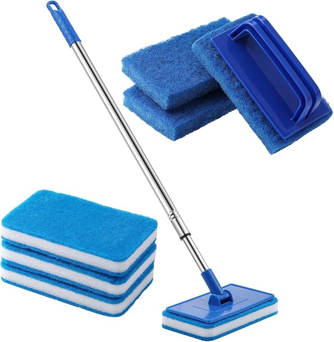 Newtay 6 Pcs Small Pool Scrub Hand Held Brush 5.5 x 3.15in Surface Scrubbing Scouring Sponge Pad Swimming Pool Cleaning Brush Scrub Sponges for Tile Grout Walls Spas Kitchen Bathroom Tub