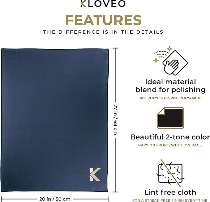 KLOVEO Wine Glass Polishing Cloths - Lint-Free Microfiber - 20x27 Inch | Large Size, Streak Free, Microfiber Cloth for Glassware, Phone Screens, Camera Lens, Crystal, 2-Tone Color, Washable