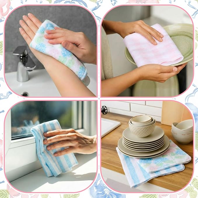 Reusable Kitchen Cloths Cotton Towel, 36 Pack, Pastel Hydrangea | Washable 9.84x11.81in, Paperless Towel Rolls Bulk, Cleaning Cloth Napkins for Dishes