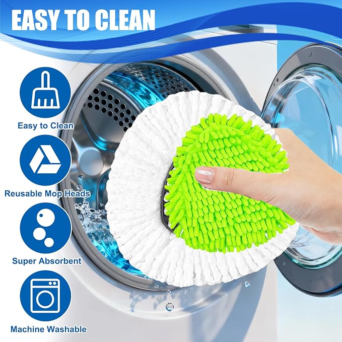 Mop Head Replacement for O Cedar Spin Mop Easywring 1 Tank System | Includes 4 Mop Replacement Heads, 2 Chenille Mop Heads, 1 Scrub Brush, 1 Base