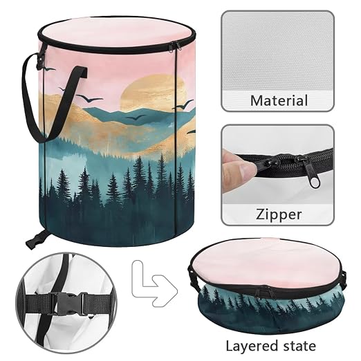 Landscape Camping Trash Can Collapsible 20 Gallon Waterproof Outdoor Garbage Can Storage with Lid Lightweight Trash Bags for RV's, Picnic, Recycling, Yard Waste