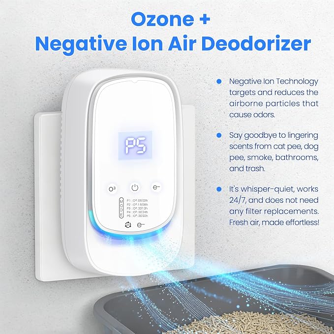 Odor Eliminator, Cat Litter Deodorizer Plug in Air Purifier for Strong Smell Pet Odor Reducer for Home Bathroom Cabinet and Garage