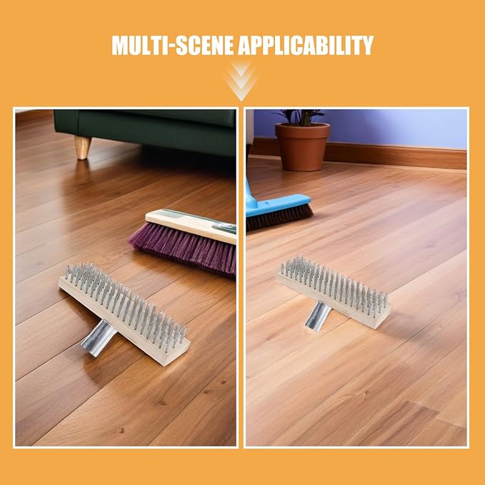 Hemobllo 2pcs Stainless Steel Deck Brush with Wood Handle Heavy Duty Steel Wire Floor Brush for Versatile Deck Cleaning and Anti-Slip Moss Removal Patios and Garages