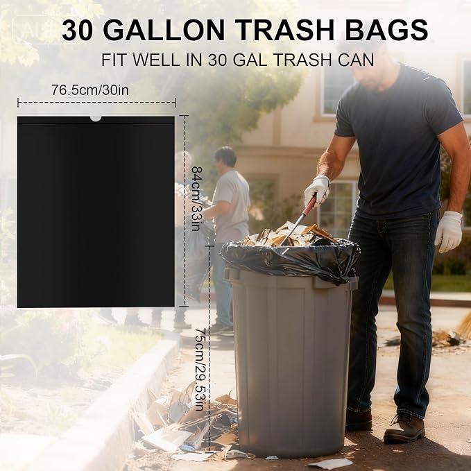 30 Gallon Drawstring Trash Bags,Extra Thick,30 Count (Black) | Heavy Duty Garbage Bags,Tear & Leak Resistant, for Kitchen, Office, Home, Hospital, Large Bins