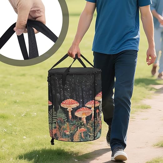 BIGCARJOB Mushroom Print Big Trash Can with Lid, 22.83x17.71, Outdoor Recycling Bin Large Trash Can Outdoor Garbage Storage Bag for Outside Camping Travel Beach
