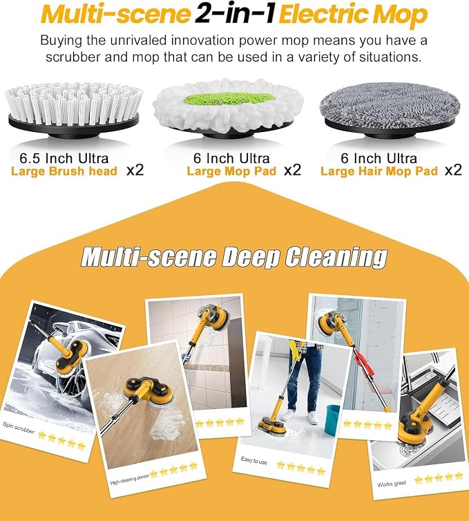 qimedo Cordless Electric Mop M1, 2-in-1 Spin Mop & Floor Scrubber | 800RPM electric floor Machine, 6000mAh Battery, Smart Display, LED Light & Water Spray for hardwood, tile and laminate floors