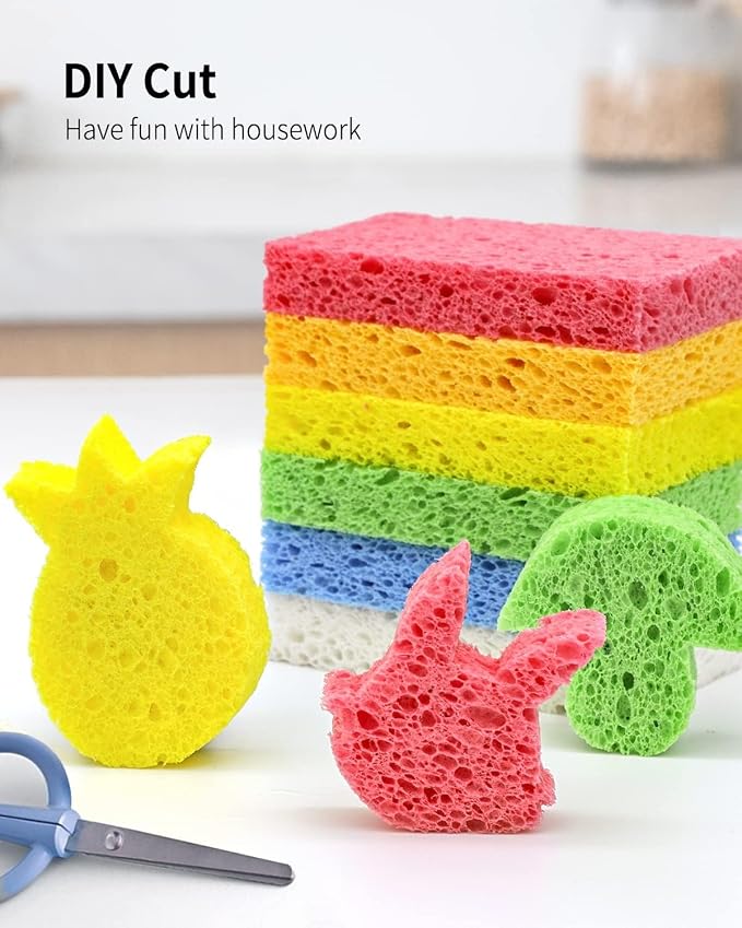 6 Pack Green Cellulose Scrub Sponges Non-Scratch Heavy Duty for Kitchen | Cellulose, Pop-Up, Eco-Friendly, Heavy Duty, Non-Scratch, Kitchen, Bathroom, Multipurpose, Odor Resistant
