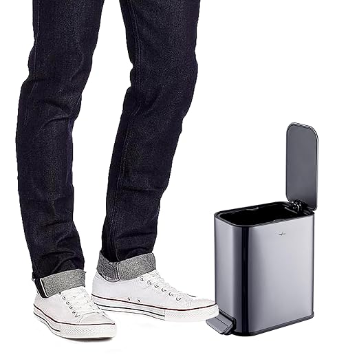 RED FACTOR Slim 1.3 Gallon Stainless Steel Pedal Trash Can with Soft Close Lid for Narrow Spaces – Small Wastebasket Bin with Removable Inner Bucket (Metallic Grey)